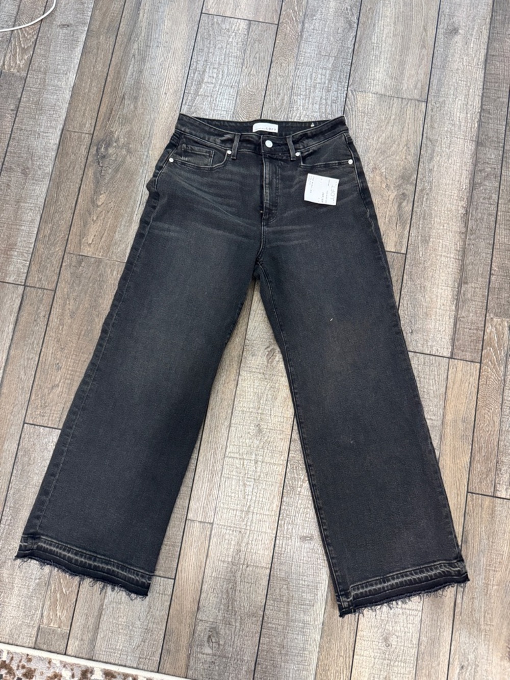 LOFT Black Wide-Leg Raw Hem Jeans